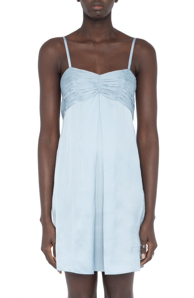 Zadig & Voltaire Rippies Pleated Satin Slipdress, Alternate, color, Sky