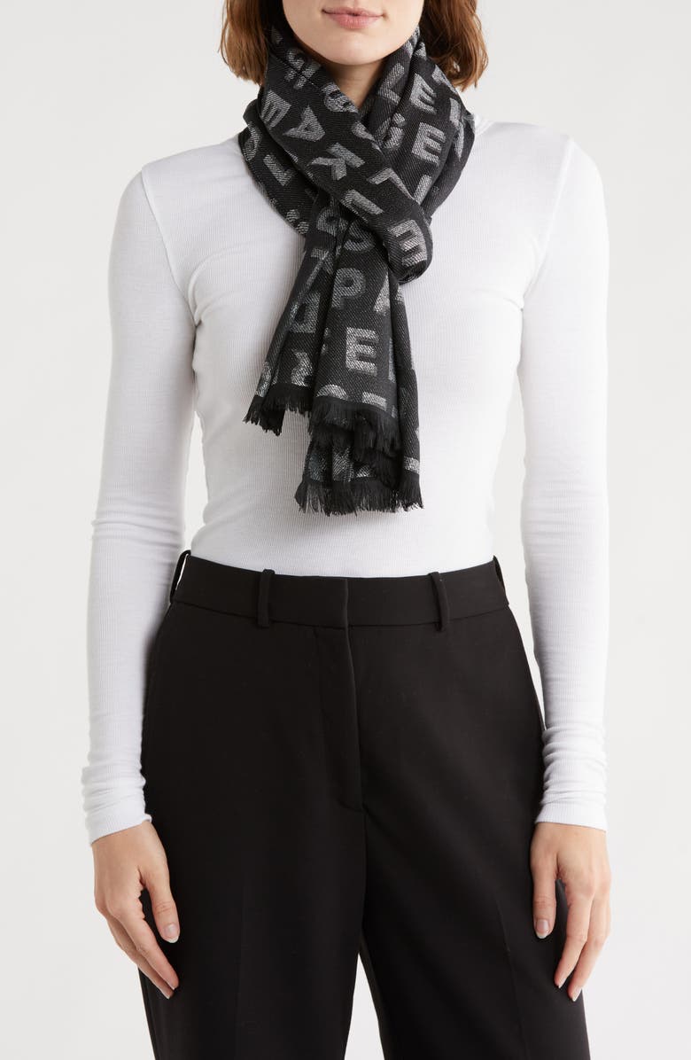 KARL LAGERFELD PARIS Logo Metallic Wrap Scarf, Main, color, 