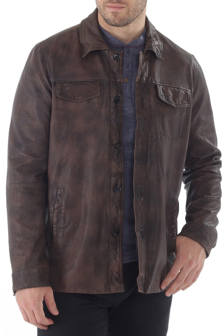 Tumbled Up Leather Shirt Jacket, Main, color, BROWN
