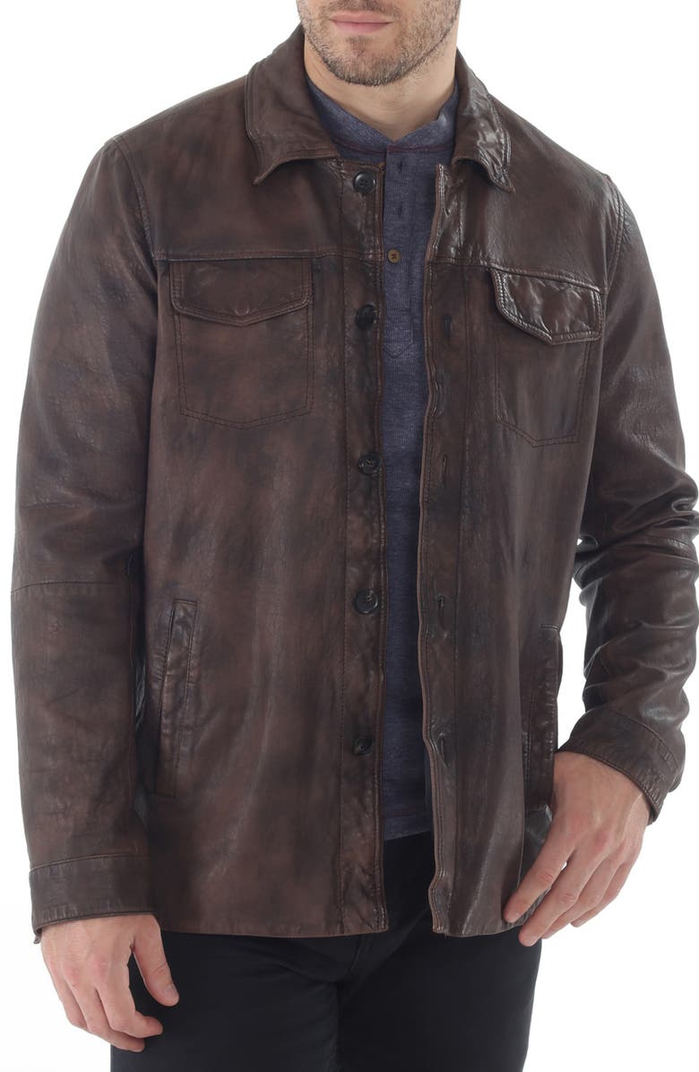 Missani Le Collezioni Tumbled Up Leather Shirt Jacket, Main, color, Brown