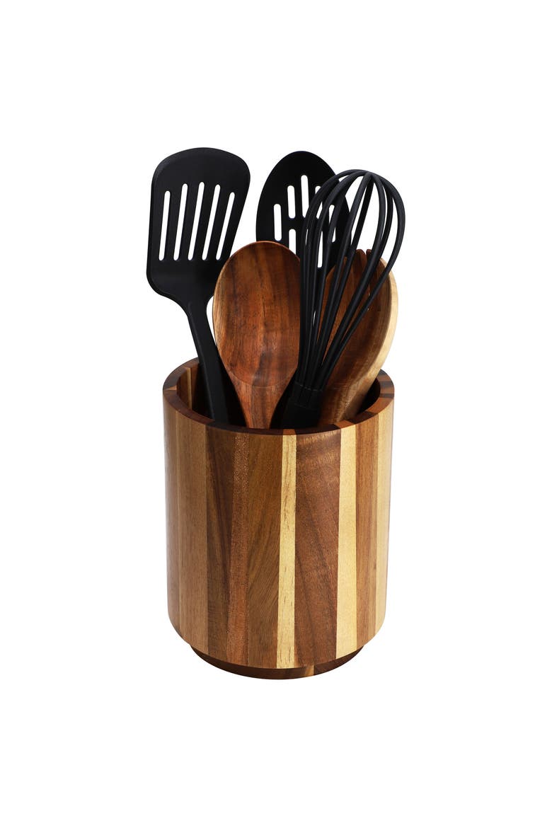 Acacia Wood 360 Rotating Utensil Holder, Main, color, Acacia