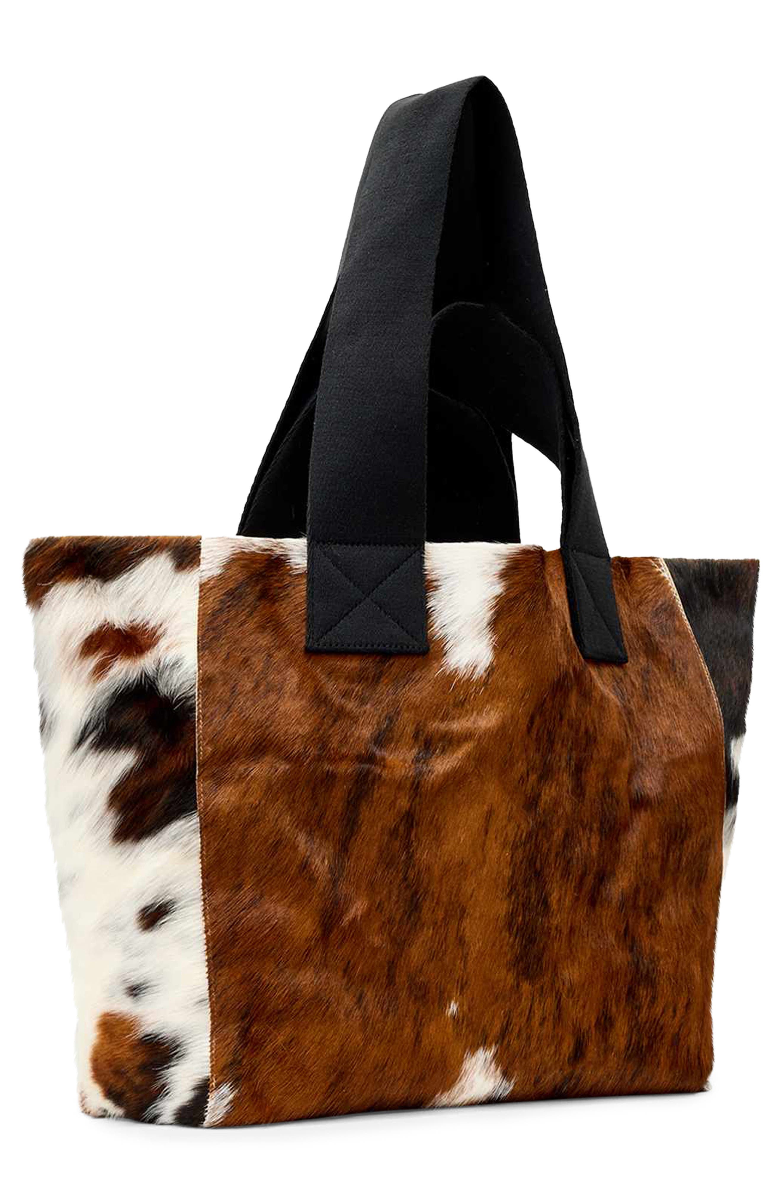 AllSaints Izzy Genuine Calf Hair Tote, Alternate, color, Cow Print