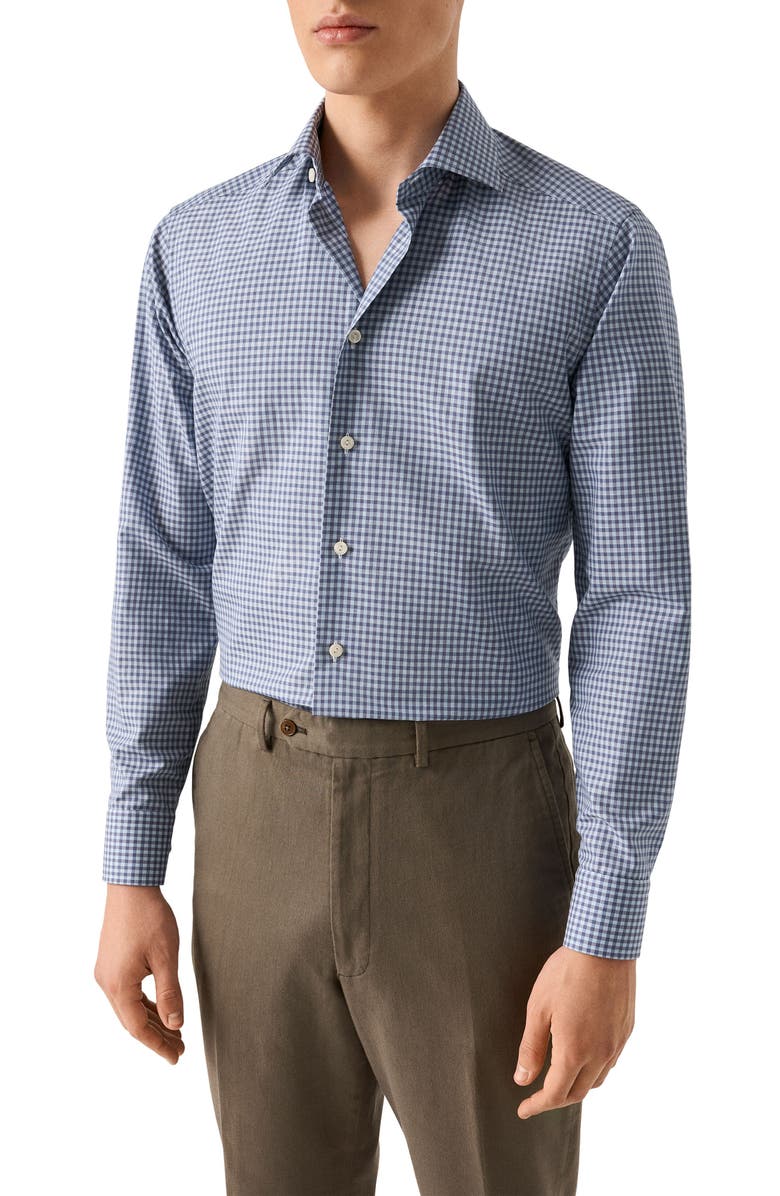 Eton Slim Fit Gingam Check Cotton & Linen Dress Shirt, Main, color,