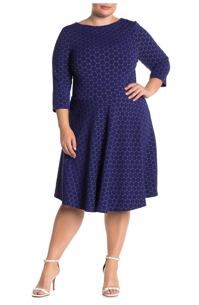 Leota Stretch Knit 3/4 Sleeve Fit & Flare Dress, Main, color, 
