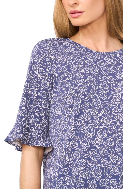 Cece Ruffle Cuff Crew Neck Knit Top In Ocean Blue
