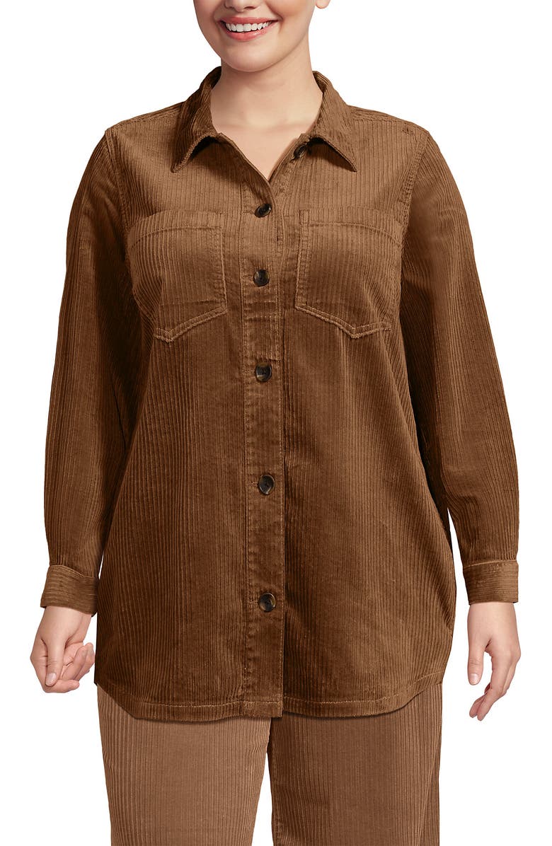 Lands' End Wide Wale Corduroy Shirt Jacket, Main, color, Maple Toffee