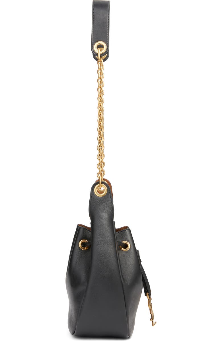 Saint Laurent Paris VII Leather Bucket Bag, Alternate, color, Noir/ Caramel Cognac