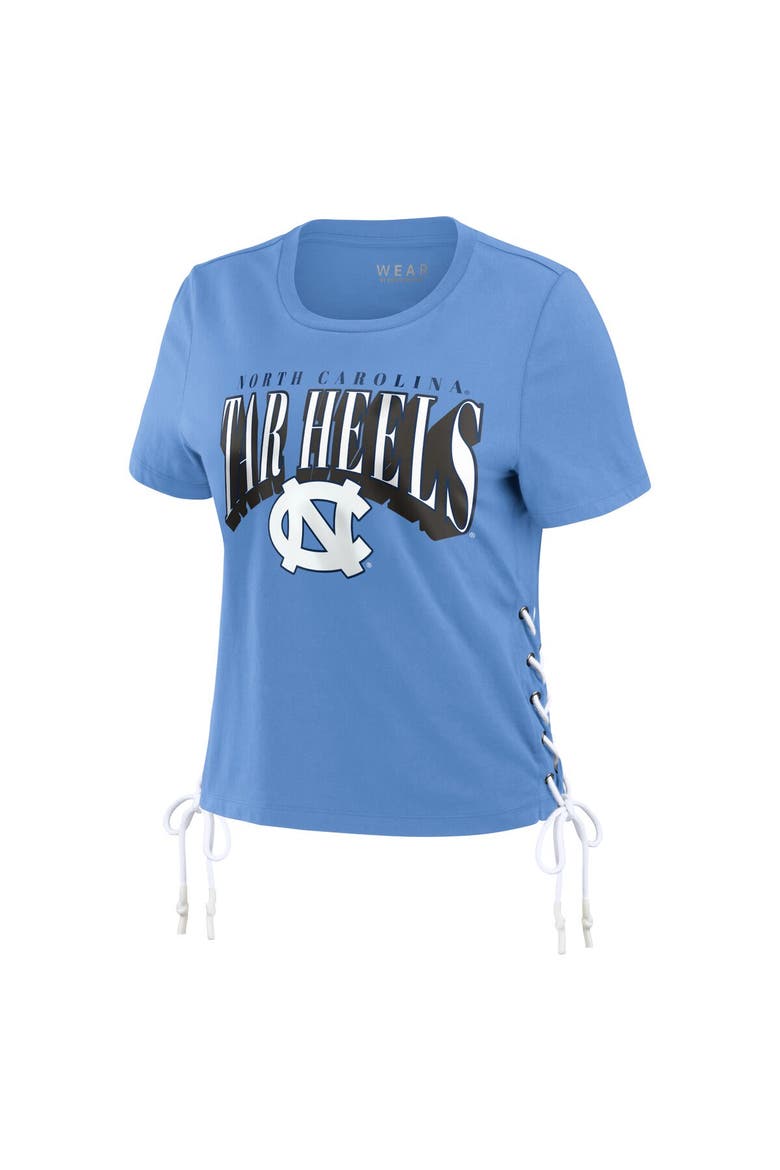 Women's WEAR by Erin Andrews Carolina Blue North Carolina Tar Heels Side Lace-Up Modest Crop T-Shirt, Alternate, color, Light Blue