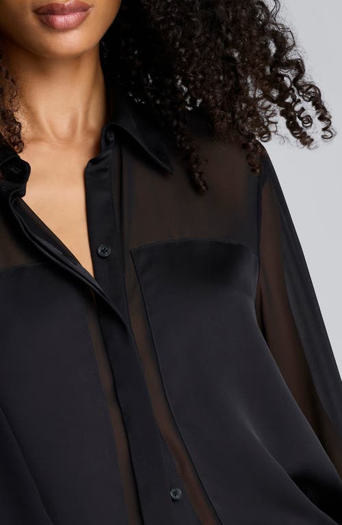 Kenneth Cole Sheer Satin Trim Shirt In Black