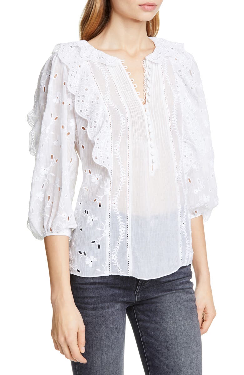 Rebecca Taylor Livy Ruffle Eyelet Top, Alternate, color, 