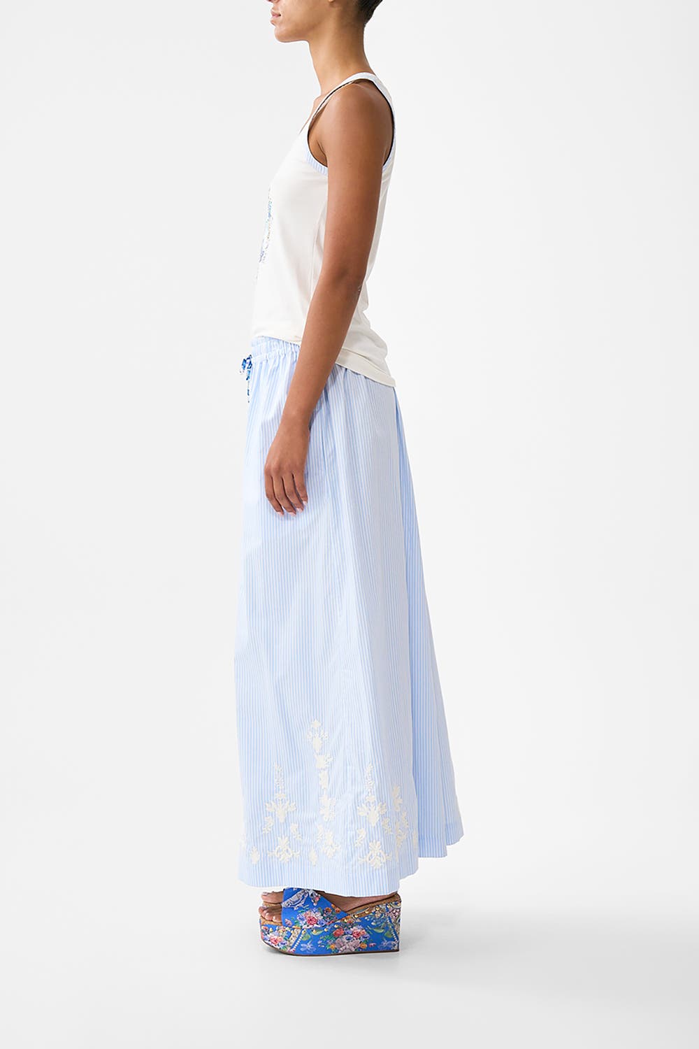 Jersey Scoop Neck Tank Top - White/Blue - image 2