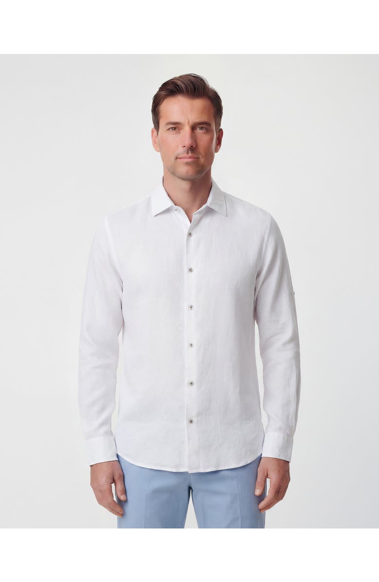 Lords of Harlech Uomo Solid Long Sleeve Fine Linen Shirt, Alternate, color, Laurent White