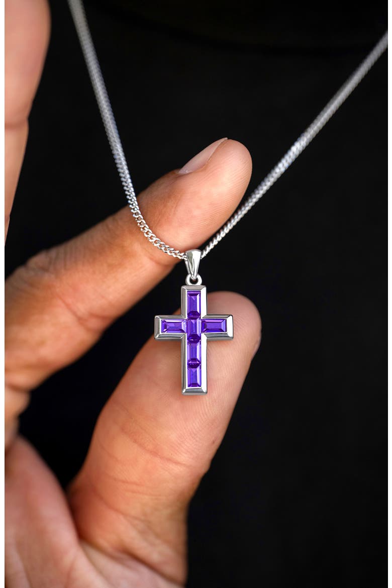 Cubic Zirconia Cross Pendant Necklace, Alternate, color, PURPLE