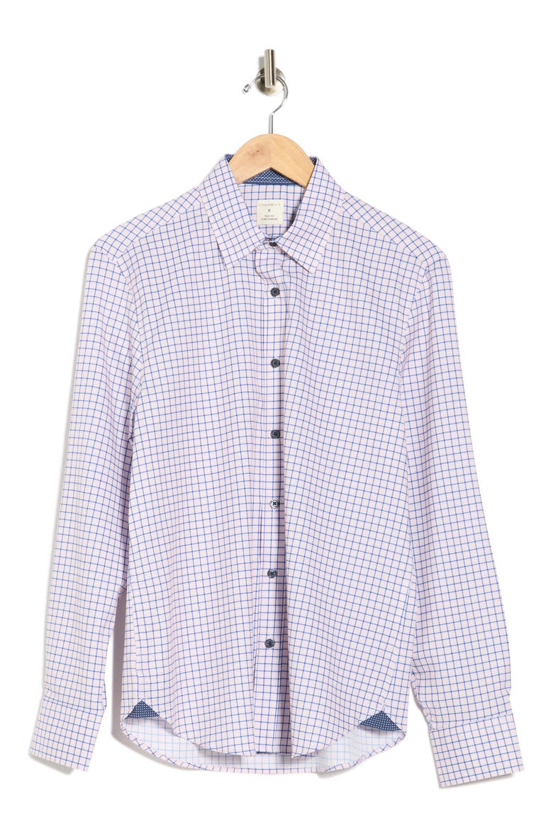 Grid Print Stretch Dress Shirt, Alternate, color, ORANGE/ BLUE