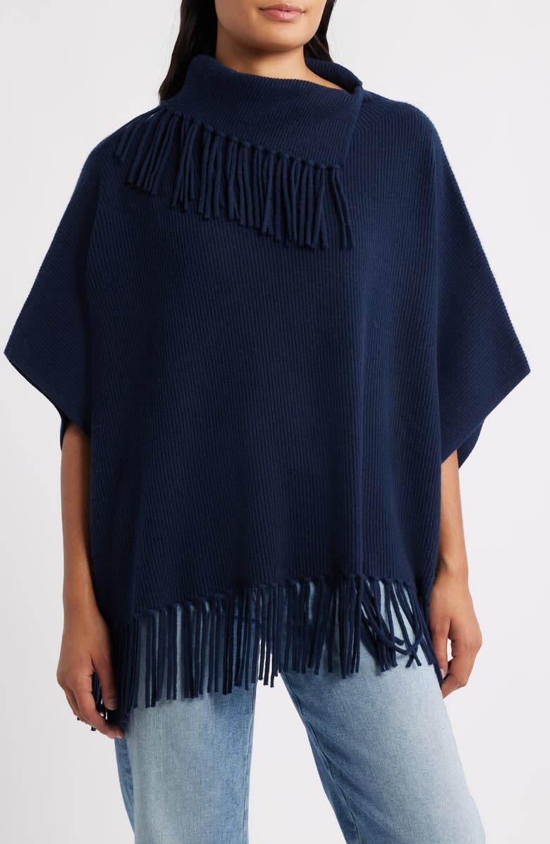 MARGARET O'LEARY Fringe Trim Cashmere Poncho, Main, color, 