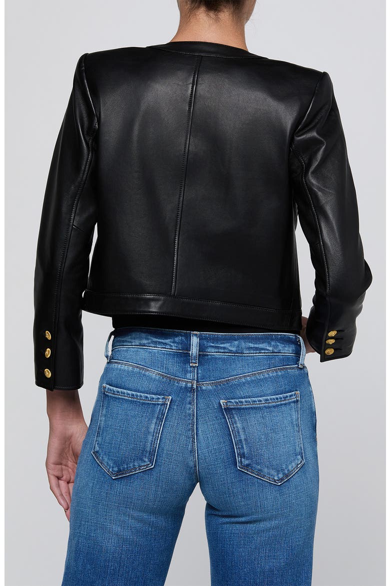 Deidra Collarless Leather Jacket, Alternate, color, BLACK