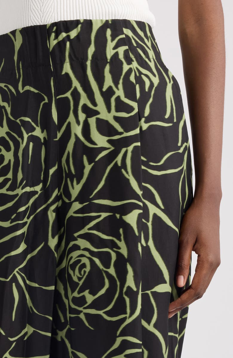 Dries Van Noten Pila Giant Couture Rose Print Pleated Wide Leg Twill Pants, Alternate, color, Black