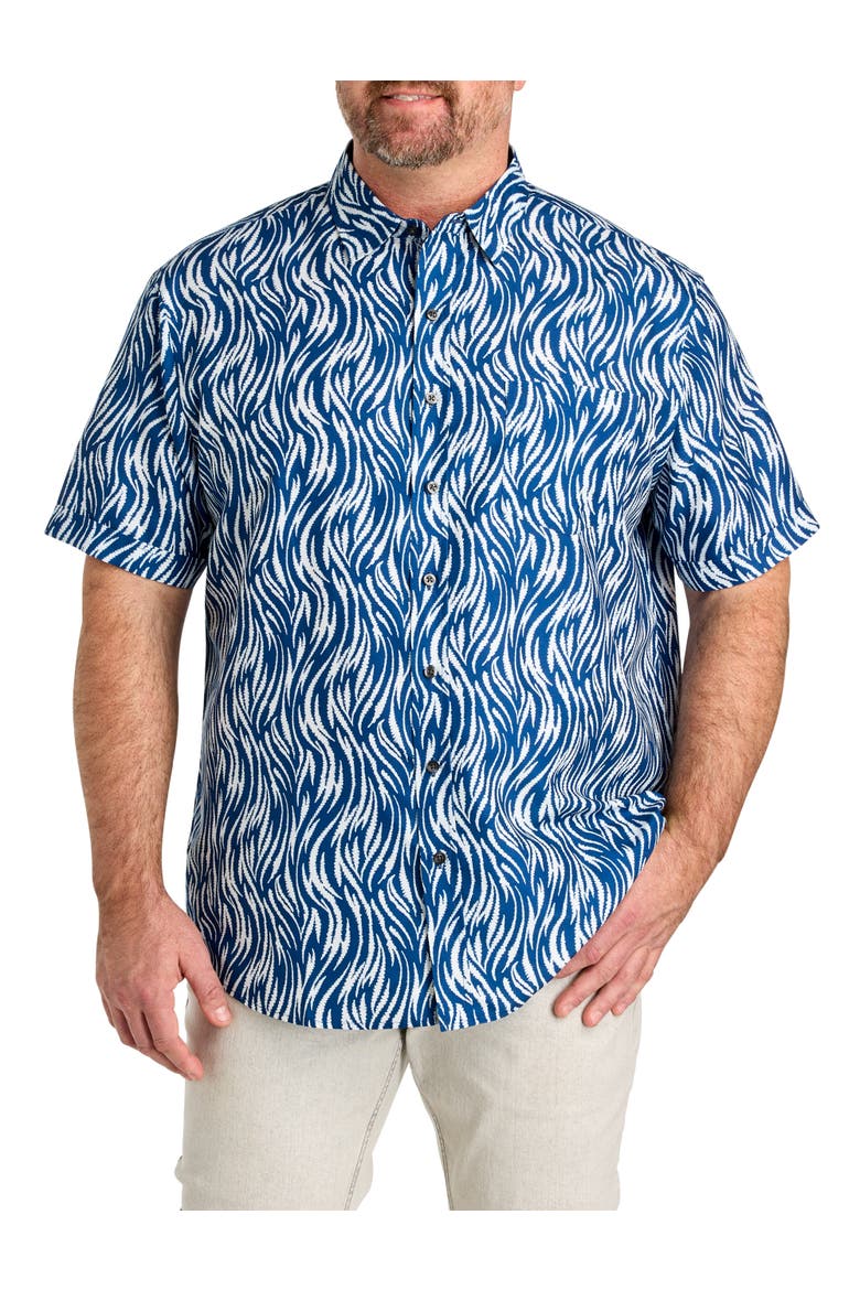 Big & Tall Microfiber Abstract Wave Print Sport Shirt, Main, color, NAVY