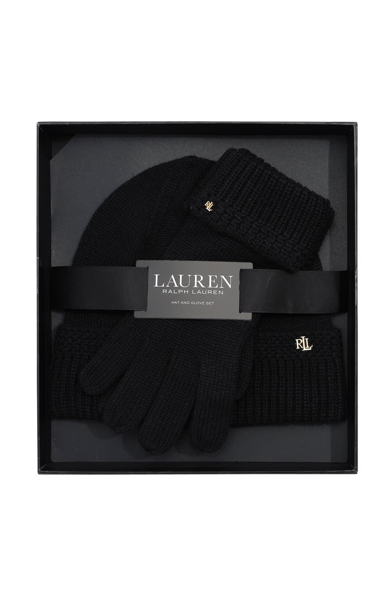 ZZDNU Lauren Ralplh Lauren Racking Stitch Knit Beanie And Glove Giftset, Main, color, Black