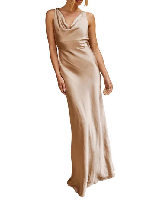 Six Stories Cowl Front Satin Bridesmaid Dress In Brown