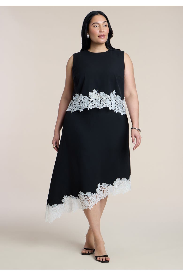 Asym Lace Trimmed Midi Skirt, Main, color, BLACK ONYX