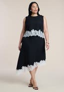ELOQUII Asym Lace Trimmed Midi Skirt