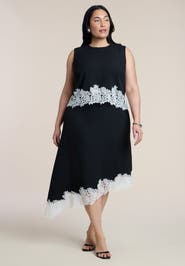 ELOQUII Asym Lace Trimmed Midi Skirt