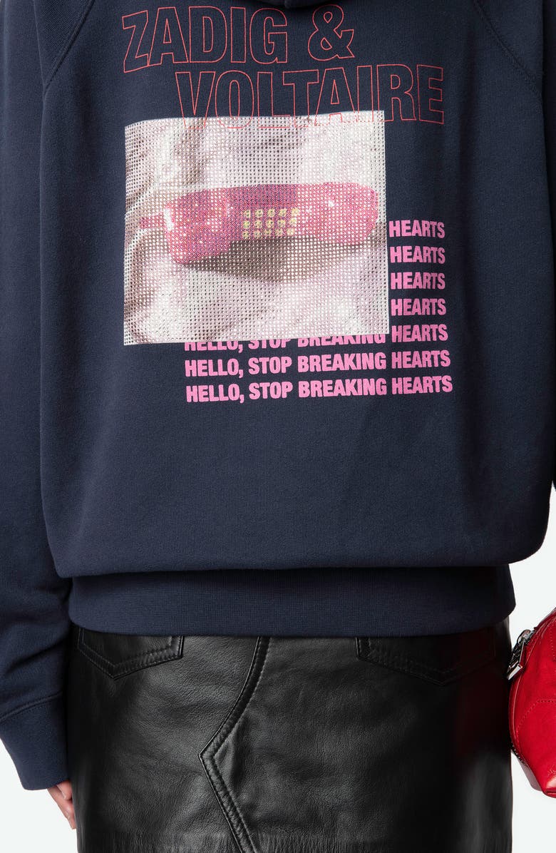 Zadig & Voltaire Georgy Telephone Embellished Cotton Graphic Hoodie, Alternate, color, 