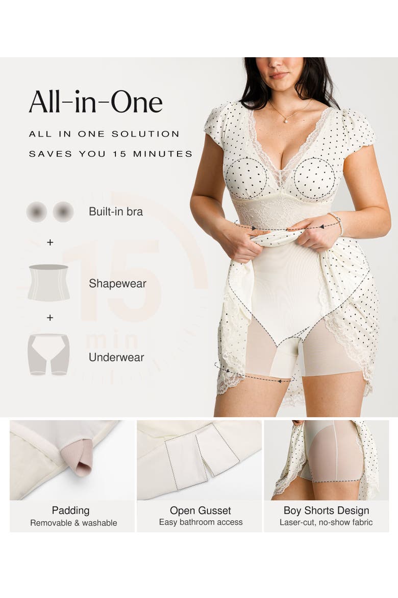 Plunge Resort Fit & Flare Shapewear Built in Mini Dress, Alternate, color, Ruby