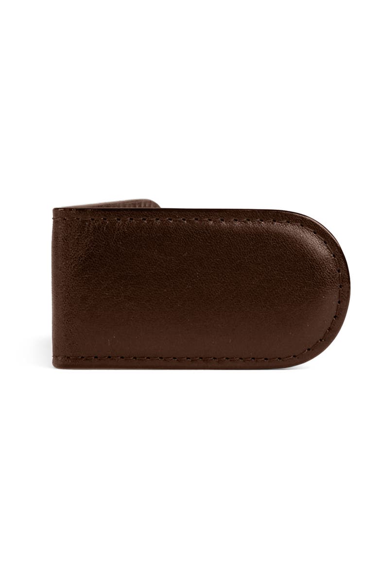 Leather Money Clip, Main, color, DARK BROWN