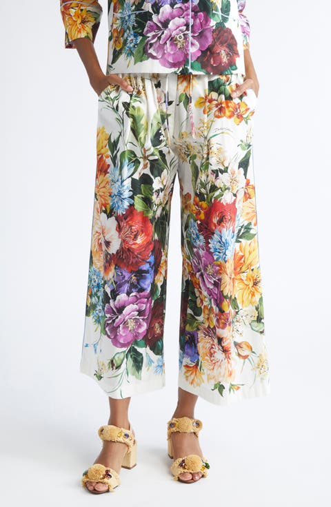 Floral Crop Cotton Wide Leg Pants