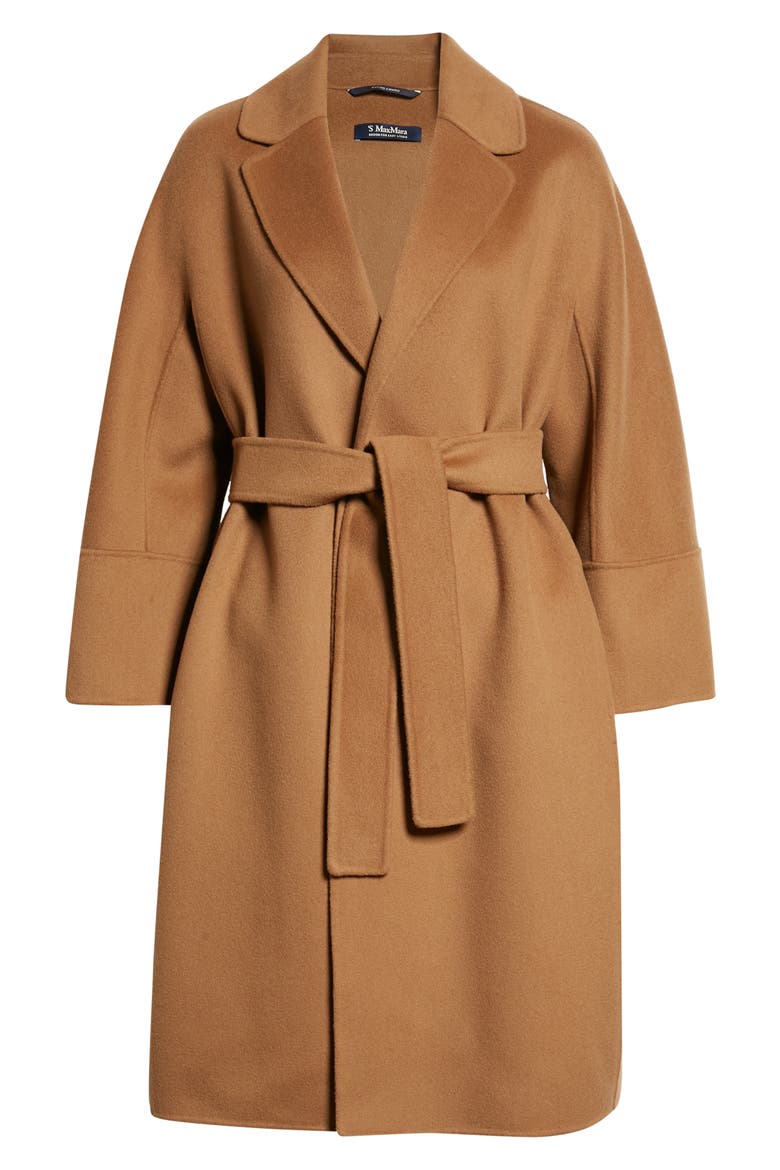 Arona Belted Double Face Virgin Wool Wrap Coat, Alternate, color, TOBACCO