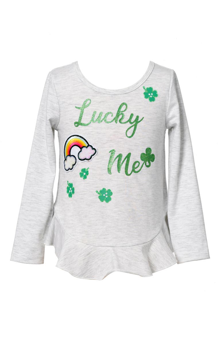 Truly Me Kids' Lucky Me Embellished Graphic Peplum Top, Main, color, 