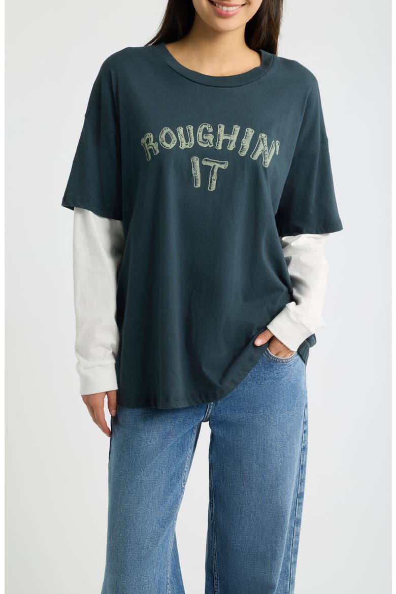 Roughin It Graphic Two-Fer Tee, Main, color, VINTAGE BLACK COMBO
