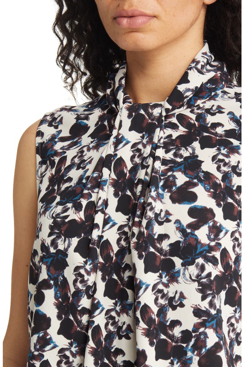 Tie Neck Sleeveless Top, Alternate, color, BEIGE RAINY DAY BLOSSOMS