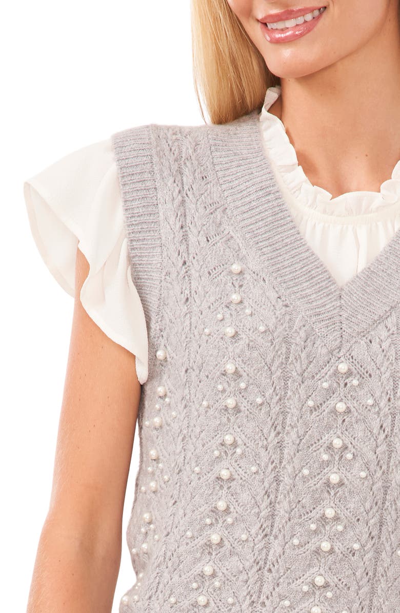 CeCe Imitation Pearl Pointelle Top, Alternate, color, 