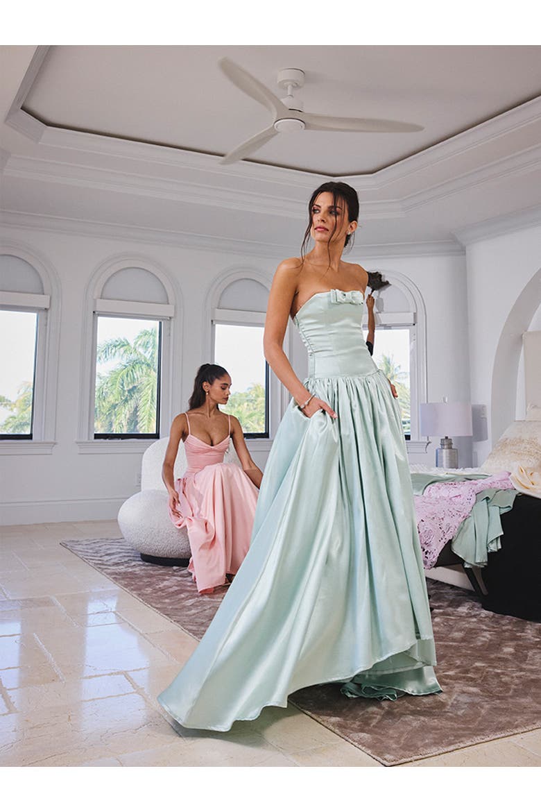 Lael Back Button Trailing Gown, Alternate, color, Mint Green