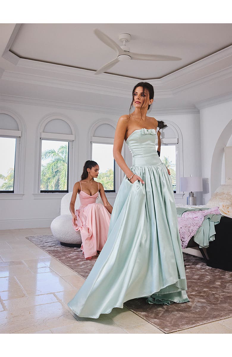 Miss Circle Lael Back Button Trailing Gown, Alternate, color, Mint Green