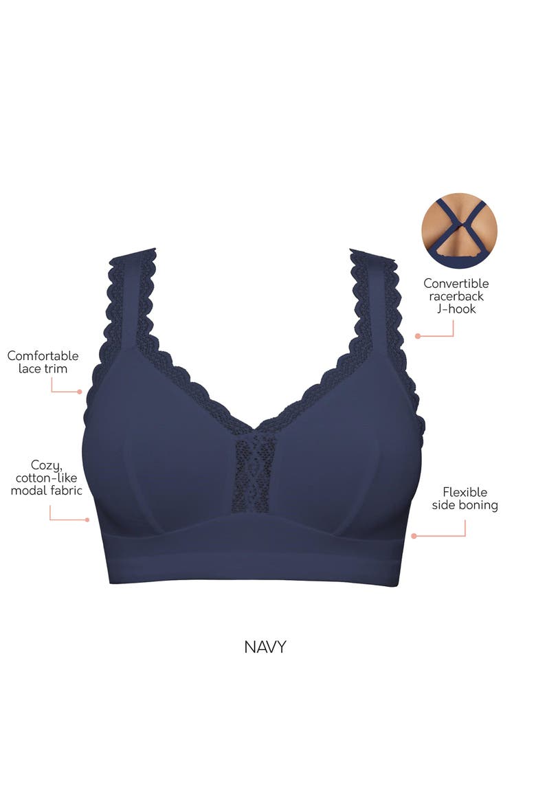 Dalis Wire-Free Bralette, Alternate, color, Navy