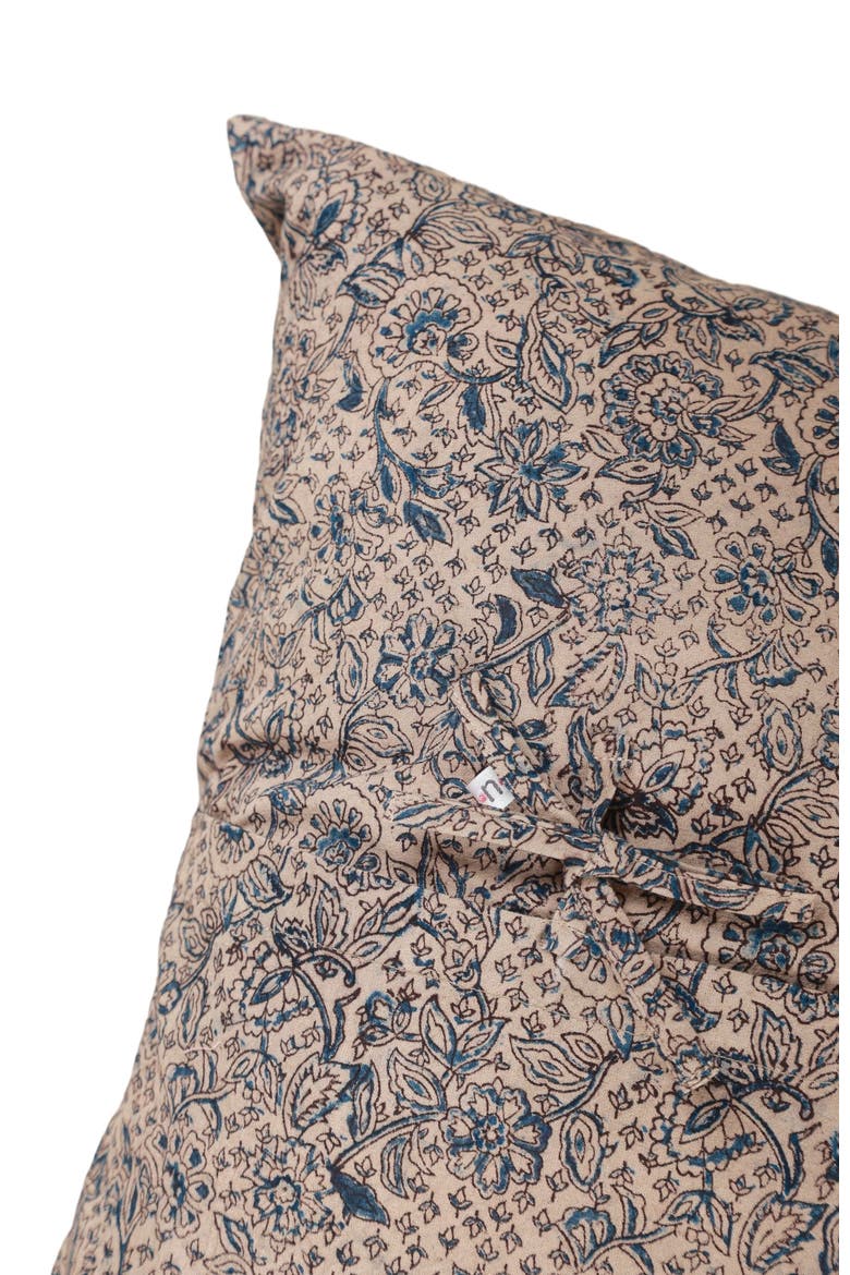 Azure Blue Kalamkari Handcrafted Pillow - Cover, Alternate, color, Blue Floral Pattern