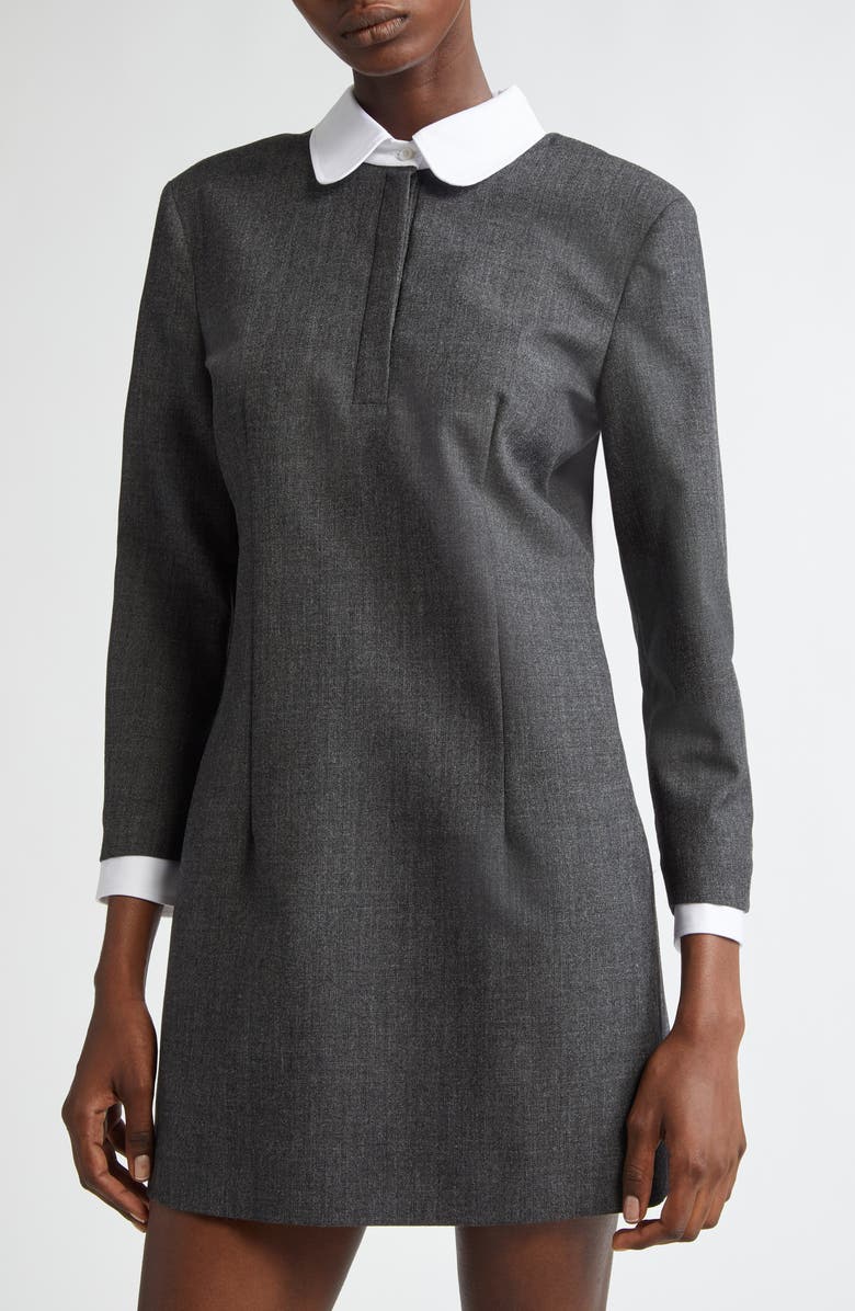 Thom Browne Wool & Cotton Mixed Media Minidress, Alternate, color, Dark Grey