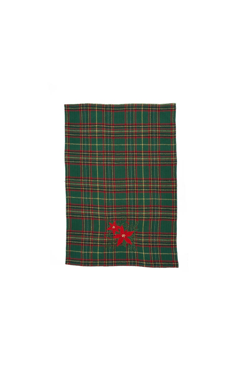Poinsettia Botanical Floral Plaid Christmas Towel, Alternate, color, Red