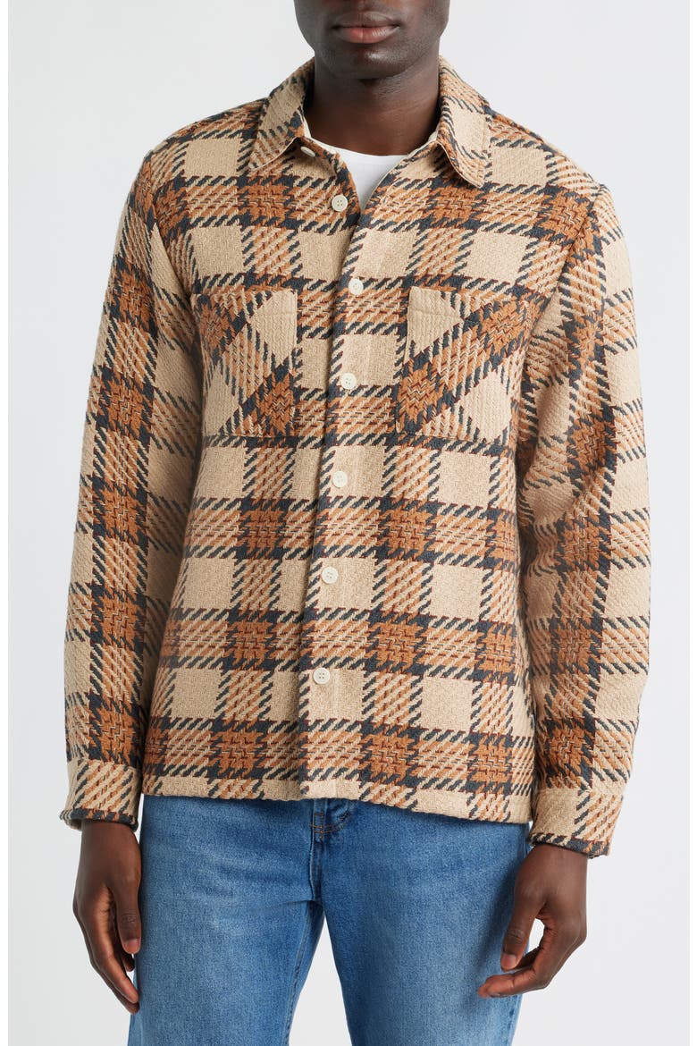 Whiting Check Cotton Blend Button-Up Shirt Jacket, Alternate, color, BEIGE MULTI