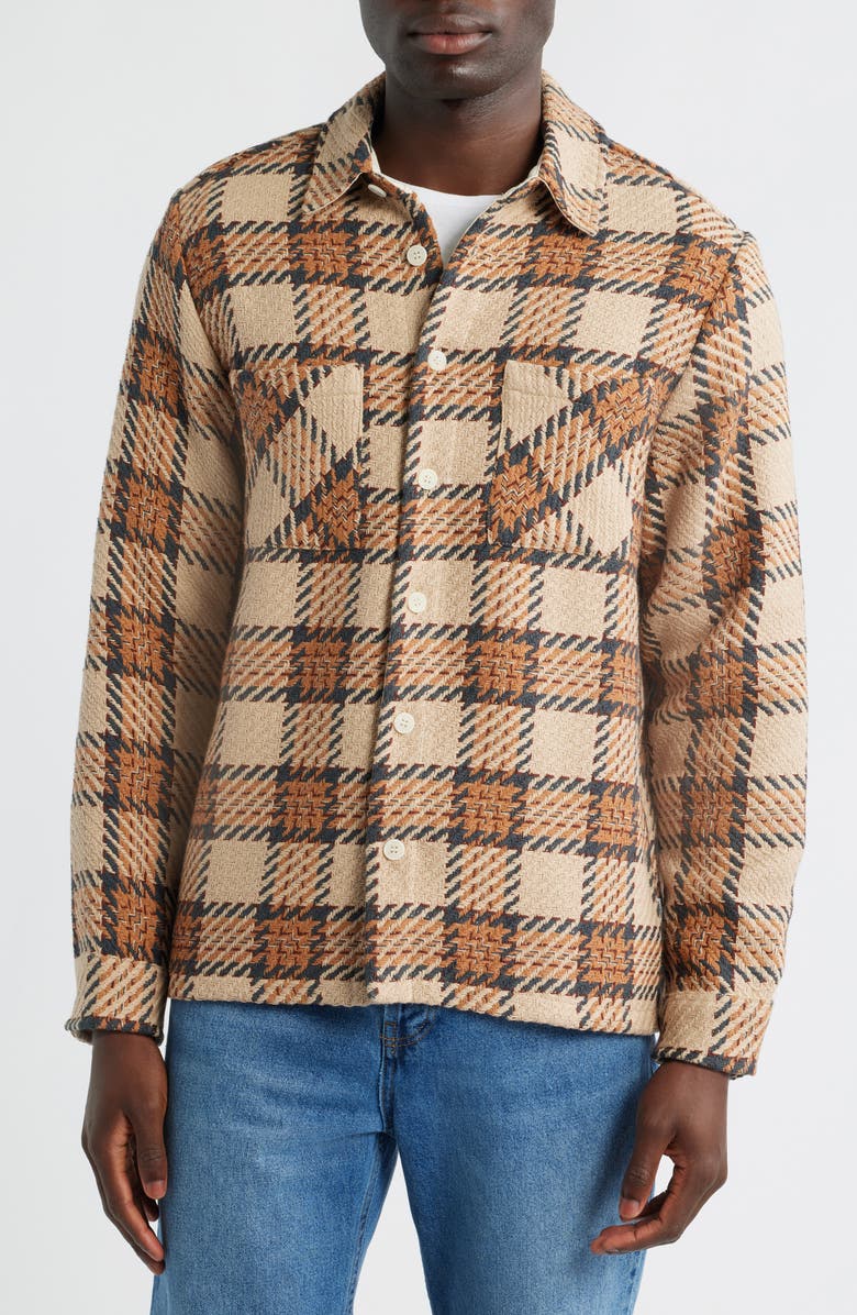 Wax London Whiting Check Cotton Blend Button-Up Shirt Jacket, Alternate, color, Beige Multi