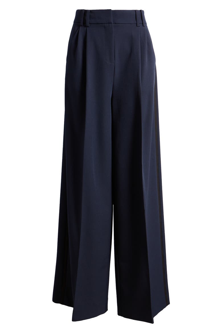 Side Stripe Stretch Twill Wide Leg Pants, Alternate, color, NAVY