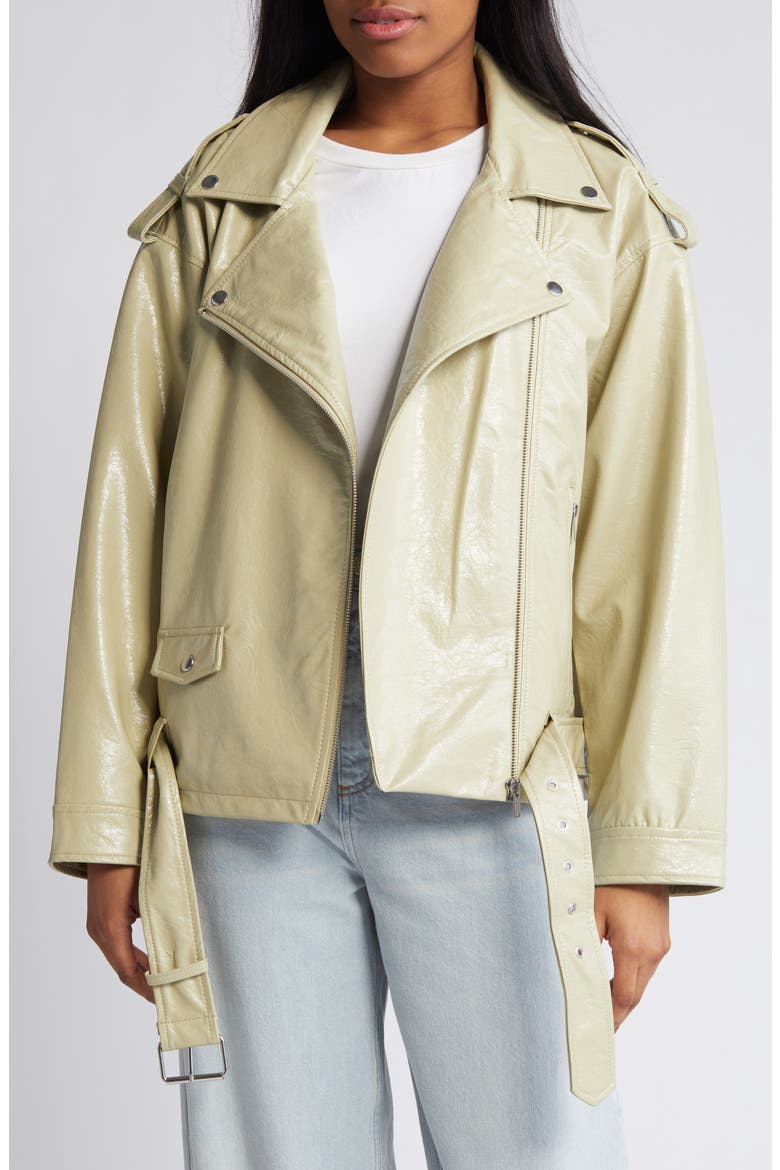 Kane Paulina Faux Leather Moto Jacket, Main, color, EUCALYPTUS