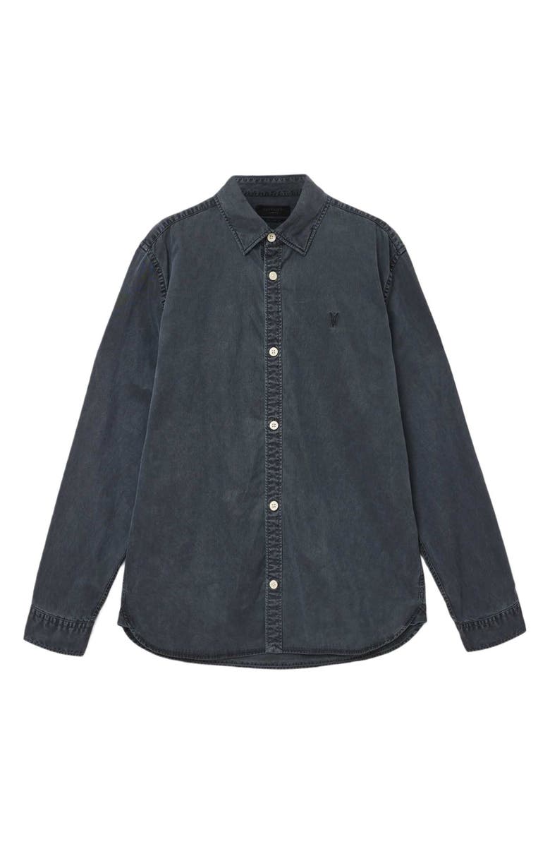 AllSaints Bodhi Long Sleeve Overshirt, Alternate, color, Blainn Black