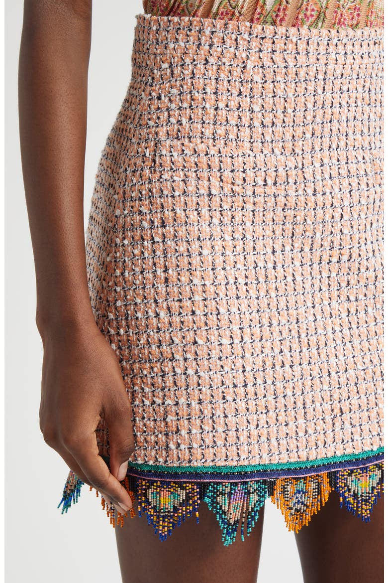 Bead Fringe Tweed Miniskirt, Alternate, color, MULTICOLOR ORANGE BASE