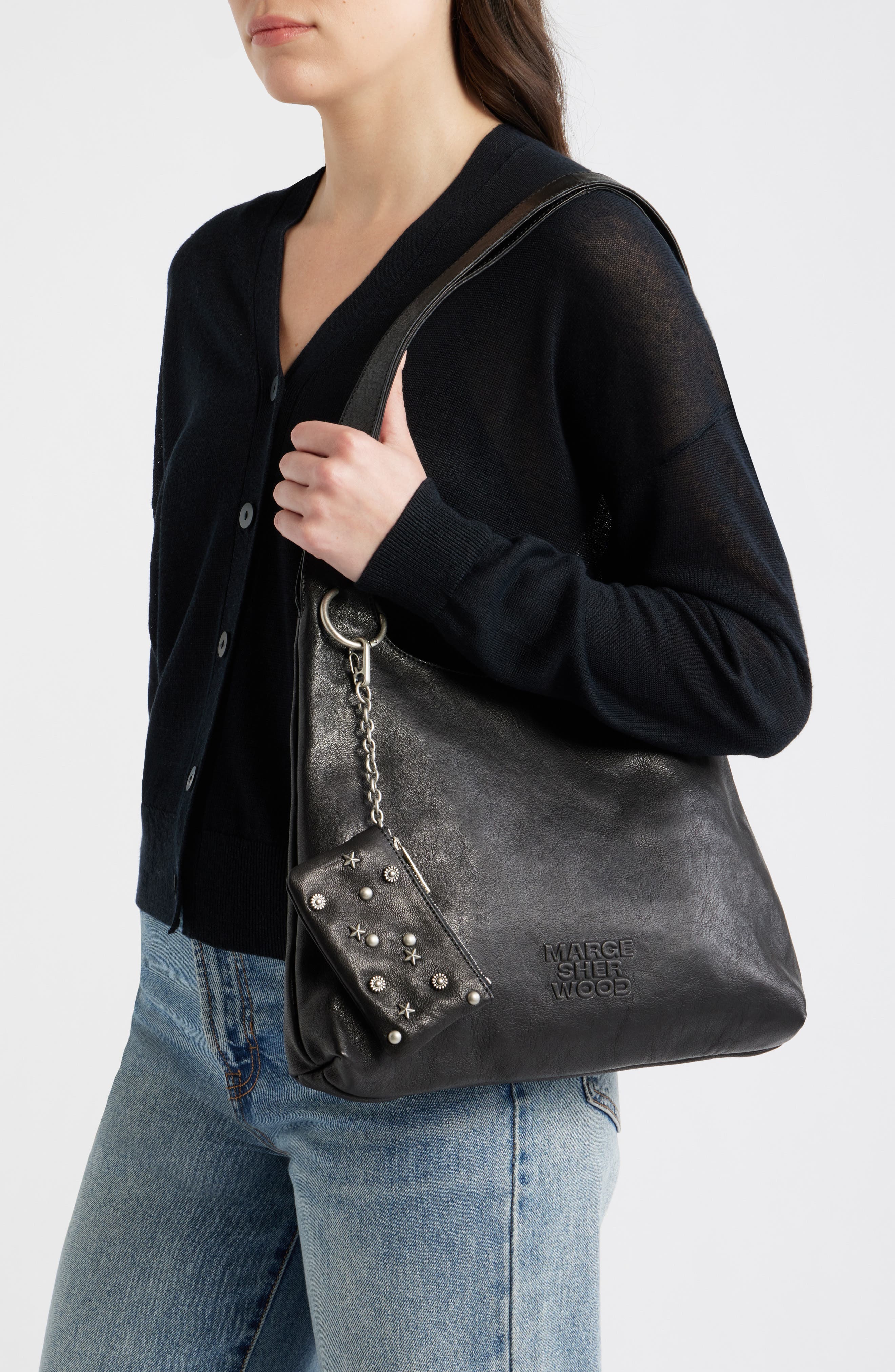 MARGESHERWOOD Halter Leather Hobo Bag, Alternate, color, Black Washed Nappa