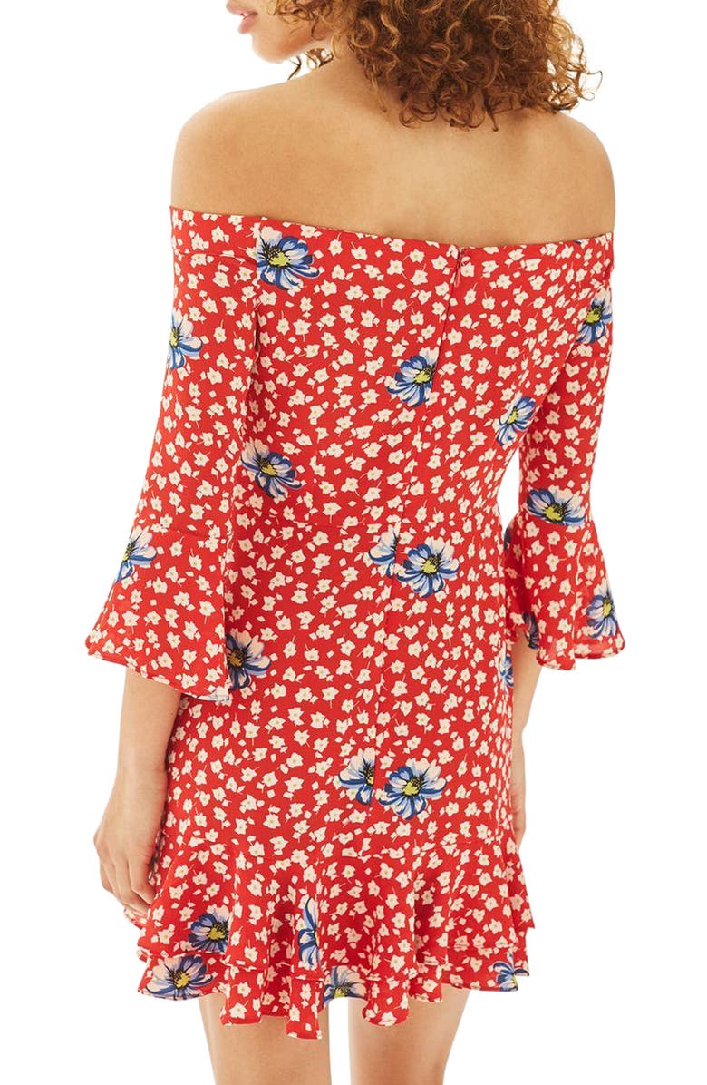 Topshop Bardot Floral Ruffle Dress, Alternate, color,
